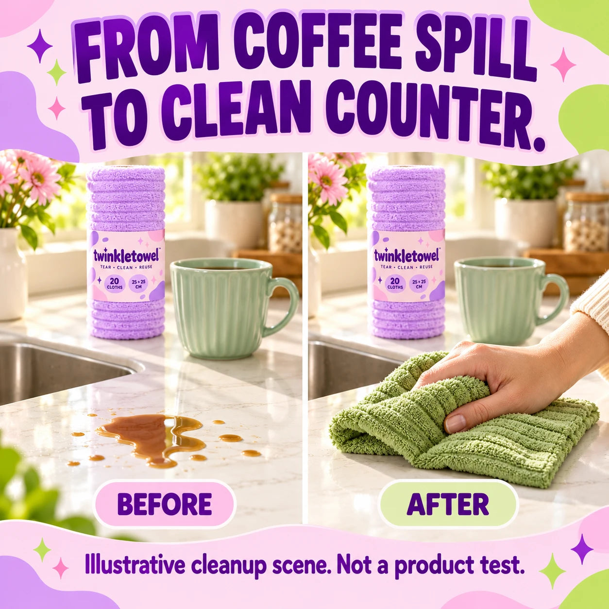 Illustrative coffee-spill cleanup, not a test