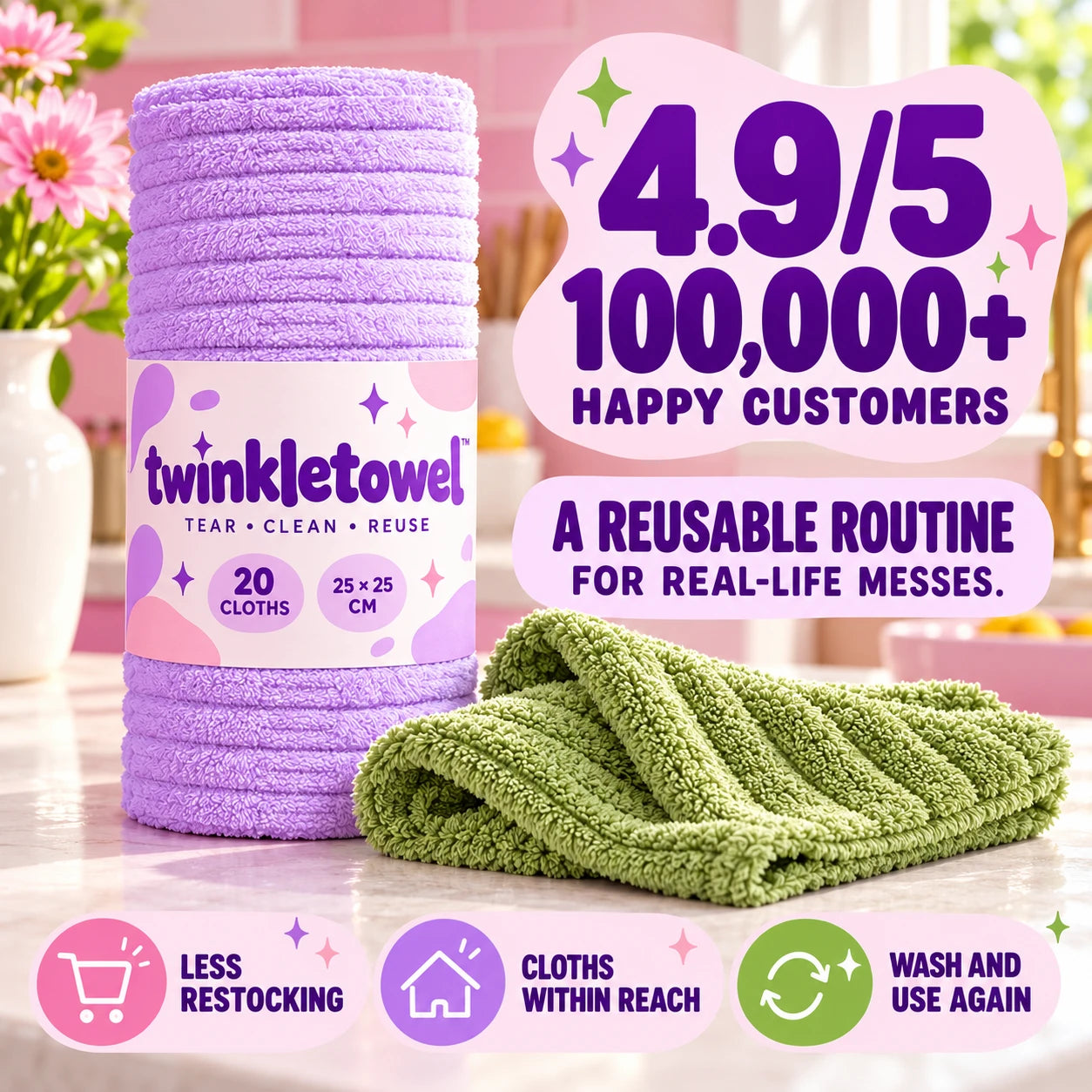 Merchant-supplied 4.9 rating and 100,000 happy customers
